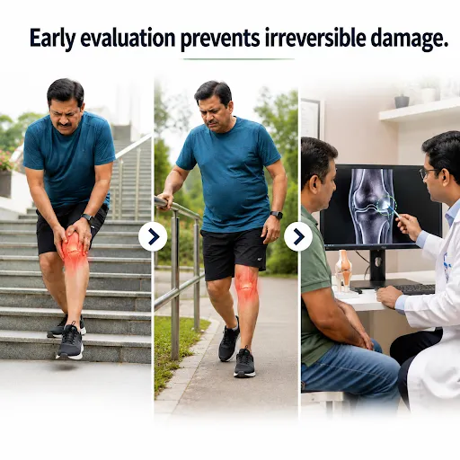 Early evaluation and knee pain treatment consultation with orthopaedic doctor for knee injury and joint problems